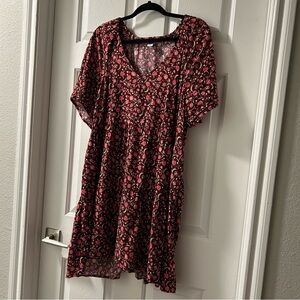 Old Navy Floral Dress - Burgundy w/ Pink Flowers